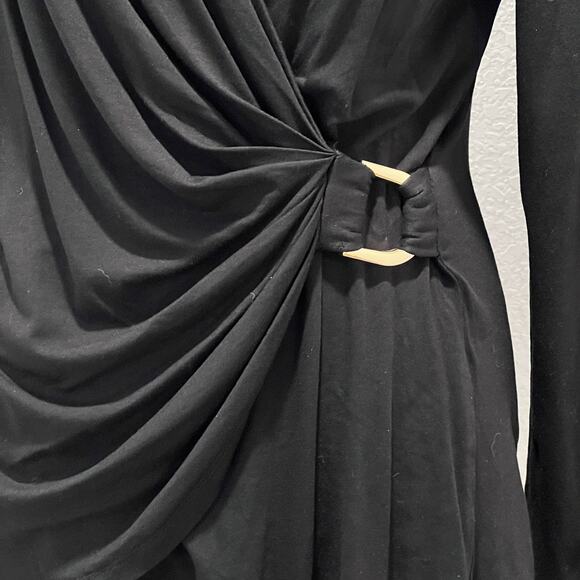 Vintage 90s Y2K Cache Lightweight Long Sleeve Cross Front Top Black Women's Med - Picture 3 of 8